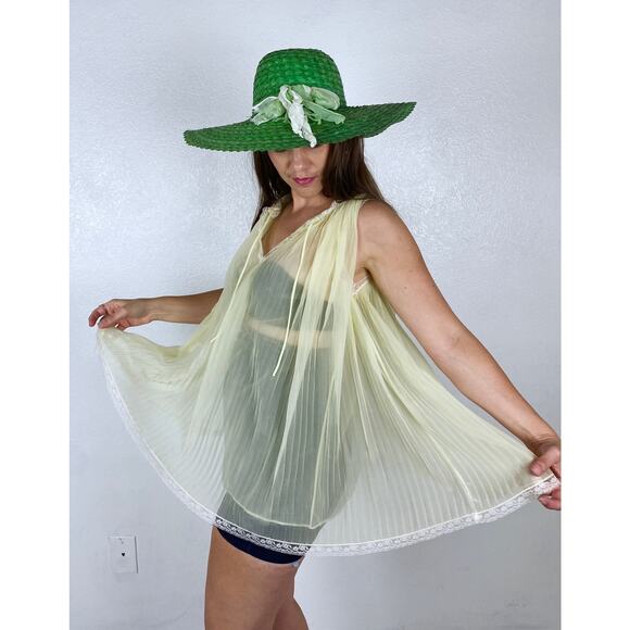 vintage 60s Pastel Yellow PLEATED FLOATY CAMISOLE Sm/Med/Lg sheer lingerie slip - Picture 7 of 10